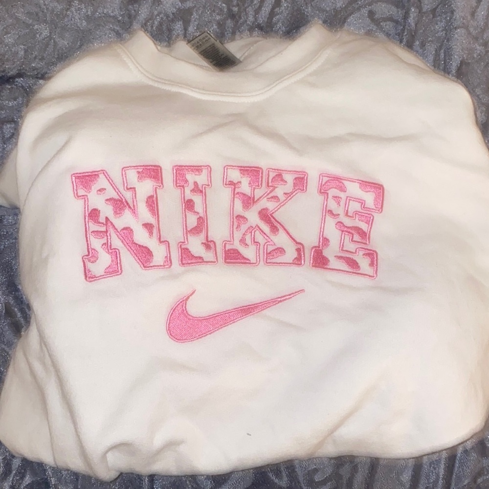 Embroidered pink cow pint Nike sweatshirt